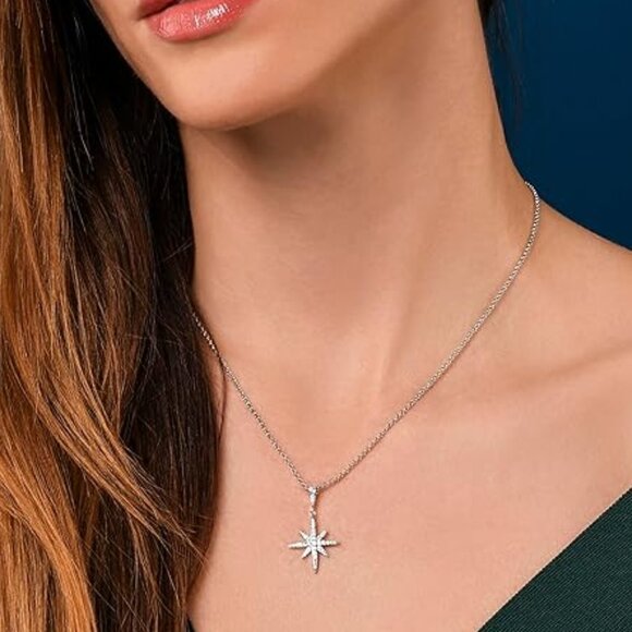 Neiman Marcus Silver North Star CZ Pendant Necklace - Picture 1 of 5